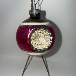 VTG Shiny Brite Double Indent Glass Christmas Ornament Pink Silver White Stripes